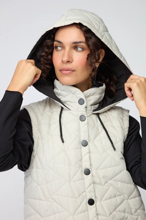 NAYA PADDED LONG GILET WITH POCKET/COLLAR NAW25209/779 CREAM/BLK
