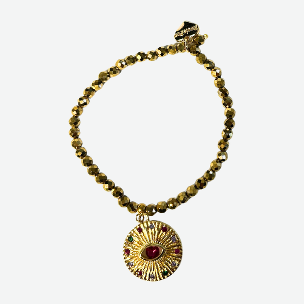 ROSIE FOX PYRITE GEMSTONE BRACELET WITH FUCHSIA EYE CHARM/FJB1049