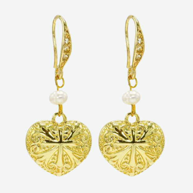 ROSIE FOX GOLD HEART PEARL EARRINGS/ FJE782