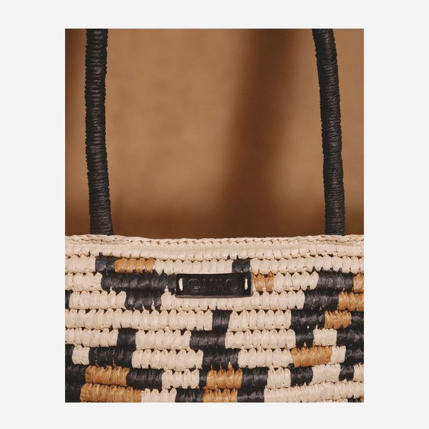 BAG IN BRAIDED FABRIC WITH LEOPARD PRINT