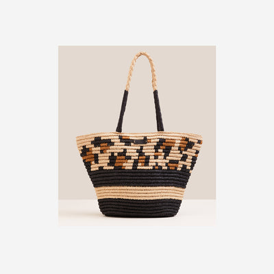 BAG IN BRAIDED FABRIC WITH LEOPARD PRINT