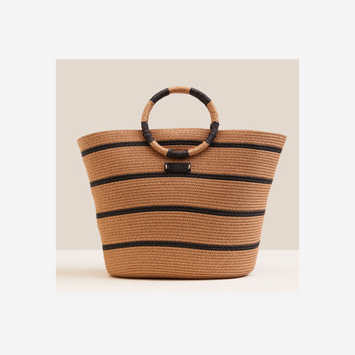 CIRCLE MAXI BASKET BAG IN BRAIDED FABRIC WITH STRIPES
