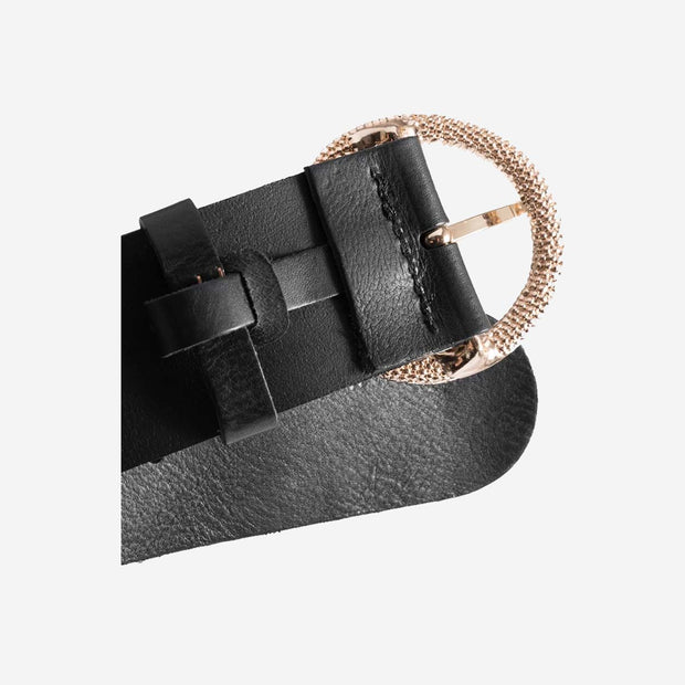 WIDE WAIST LEATHER BELT WITH BUCKLE