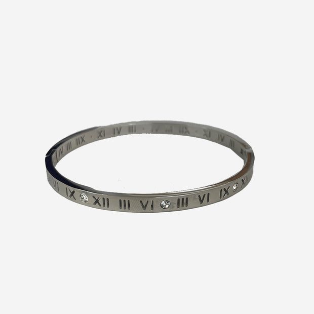 ROMAN NUMERALS BANGLE IN SILVER COLOUR