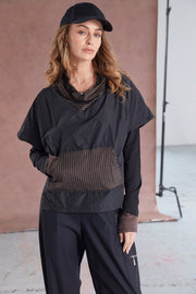 NAYA DRAWSTRING HEM TOP WITH STRIPPED POCKET & COLLAR NAW25190/973
