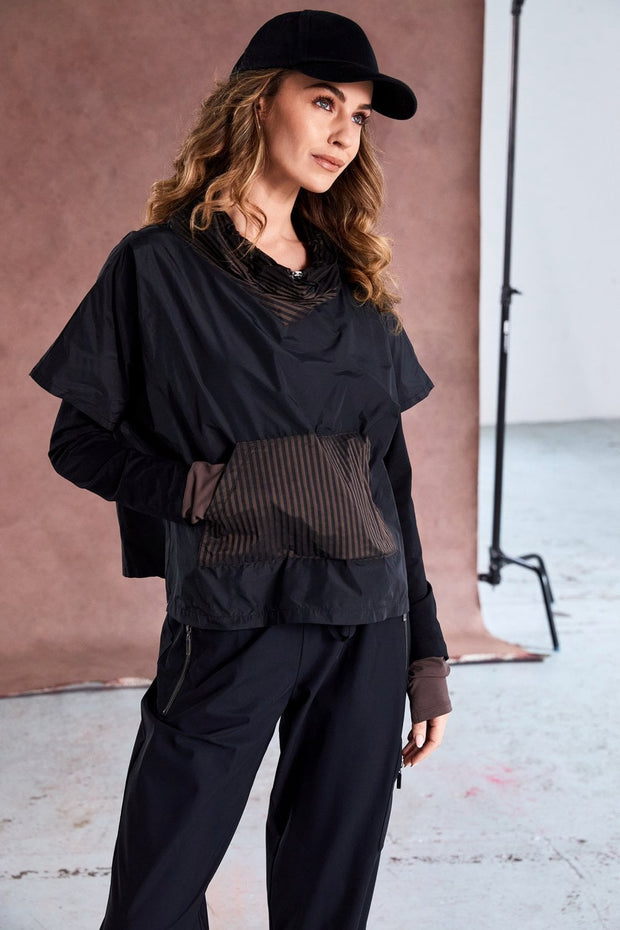 NAYA DRAWSTRING HEM TOP WITH STRIPPED POCKET & COLLAR NAW25190/973