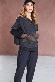 NAYA DRAWSTRING HEM TOP WITH STRIPPED POCKET & COLLAR NAW25190/973