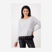 COLOUR BLOCKING SWEATER WITH RHINESTONE WRITING