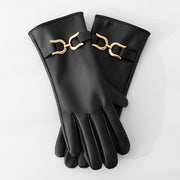 FAUX LEATHER GLOVES WITH GOLD BUCKLE DETAIL IN BLACK