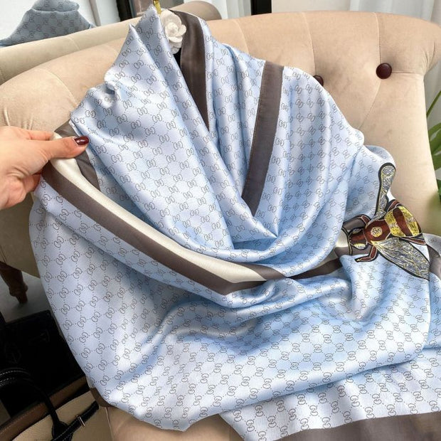 CLASSIC BEE MOTIF SATIN SCARF IN BABY BLUE