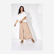 TAN WIDE LEG TROUSERS WITH ELASTIC WAIST