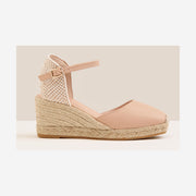 WEDGE ESPADRILLES IN ENGRAVED LEATHER WITH SQUARE TOE