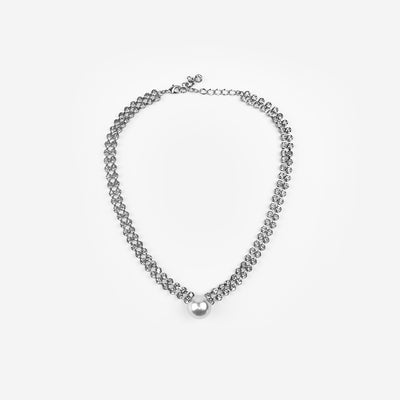 CRYSTAL AND PEARL DROP NECKLACE - SMOKE GREY