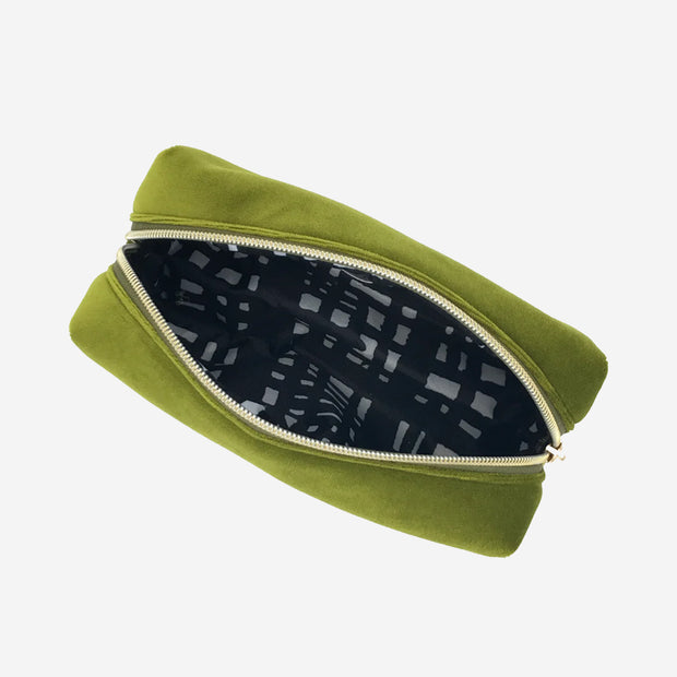 VELEVET MAKE-UP BAG IN CHARTREUSE WITH BUMBLEBEE PIN