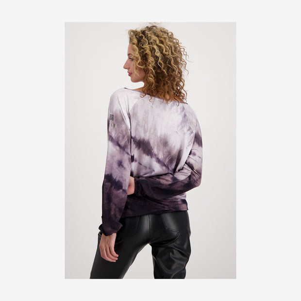 ELASTIC TOP SHIRT WITH ALL-OVER BATIK PRINT AND RHINESTONES