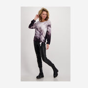 ELASTIC TOP SHIRT WITH ALL-OVER BATIK PRINT AND RHINESTONES