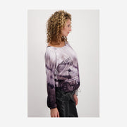 ELASTIC TOP SHIRT WITH ALL-OVER BATIK PRINT AND RHINESTONES