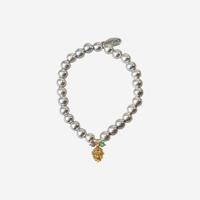 PINE CONE WITH PINK AND GREEN SILVER PEARL BRACELET