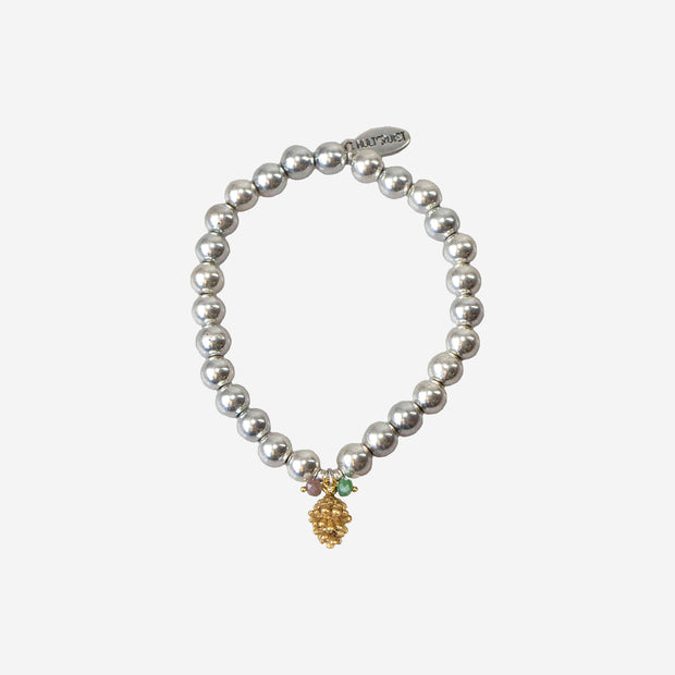 PINE CONE WITH PINK AND GREEN SILVER PEARL BRACELET