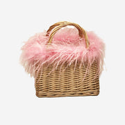 HAND MADE SALINES STRAW BAG WITH OSTRICH FEATHER – PINK