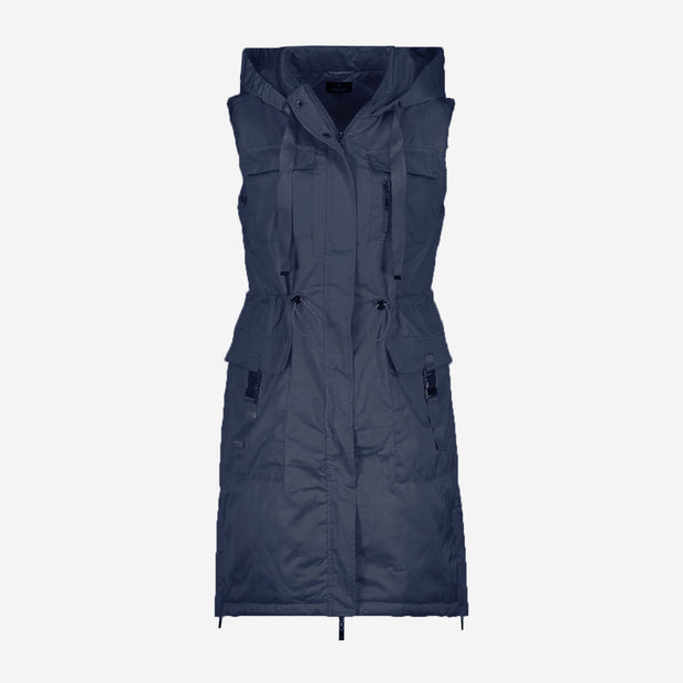 LONG GILET WITH HOOD