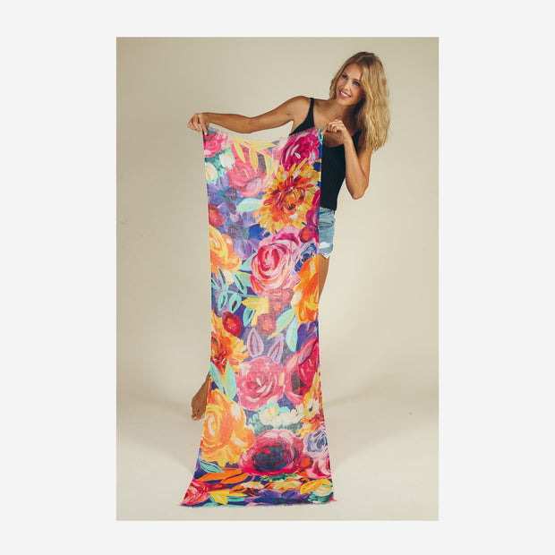 LINEN FLORAL FRENZY PRINT SCARF