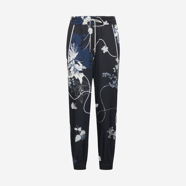 FRILICSOME NAVY JOGGERS PANT IN FLORAL PRINT TECH SATIN