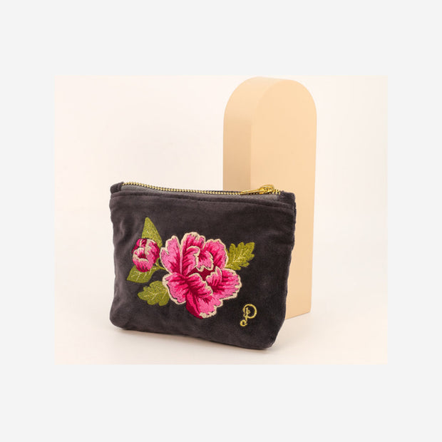 PAINTED PEONY VELVET MINI POUCH