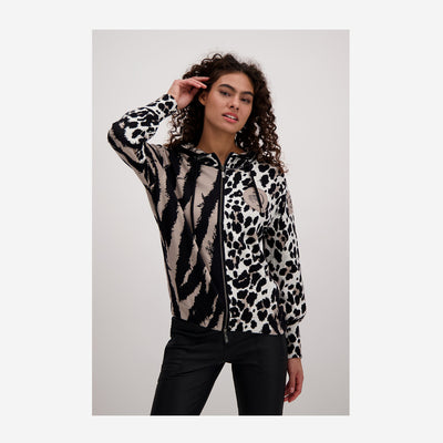 JACQUARD HOODED CARDIGAN IN ALL-OVER ANIMAL DESIGN