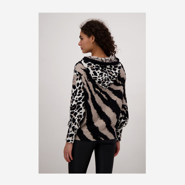 JACQUARD HOODED CARDIGAN IN ALL-OVER ANIMAL DESIGN